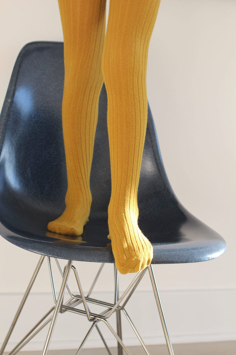 Mustard Cable Knit Tights