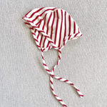 organic cotton bonnet - natural/scarlet stripe