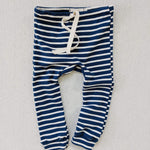 organic cotton drawstring striped leggings - blue/natural