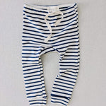 organic cotton drawstring striped leggings - natural/blue