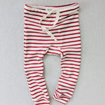 organic cotton drawstring striped leggings - natural/scarlet