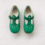 t-strap leather shoes in kelly green