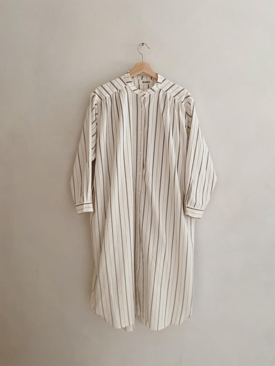 sybil shirt dress in cream mattress stripe – mabo