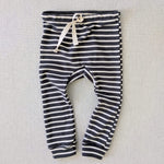 organic cotton drawstring striped leggings - charcoal/natural