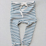 organic cotton drawstring striped leggings - natural/azure