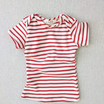 organic cotton lap tee short sleeve striped nautical tee - natural/scarlet