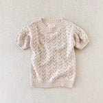 puff sleeve pointelle knit pullover in cream cotton